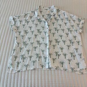 C&C California Linen Shirt with Green Palm Design